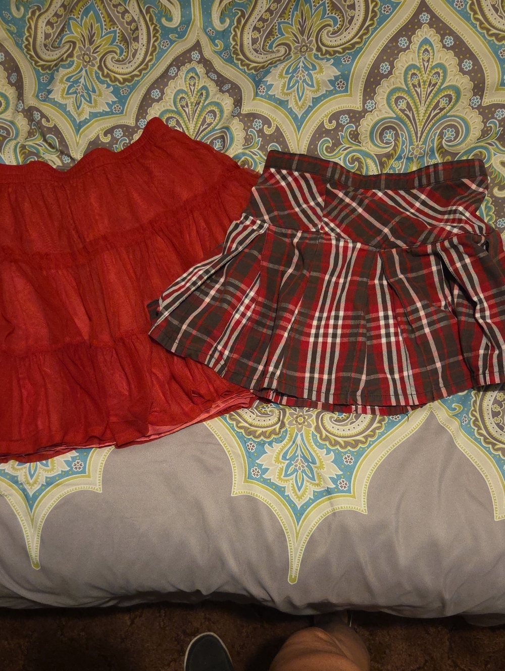Crazy 8 Red Solid Tiered Skirt & Red Plaid Pleated Skirt